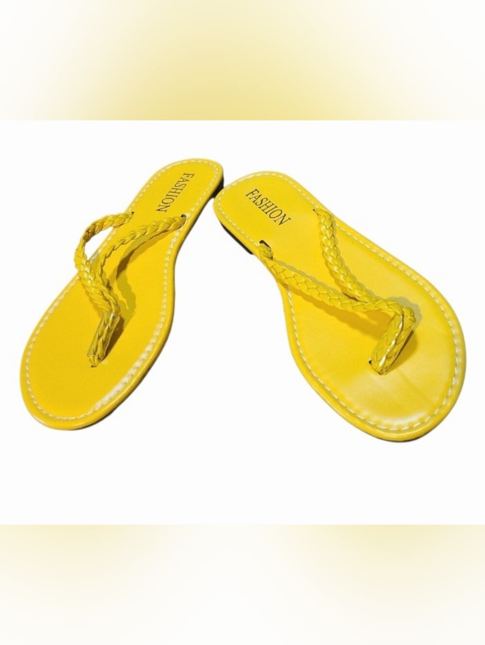 Yellow Braided Thong Slip On Sandals